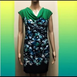 BCBGMAXAZRIA Floral Print Cowl Neck Sheath Dress S